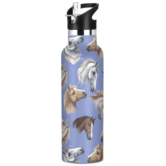 ALAZA Horse Heads Pattern Stainless Steel Water Bottle Vacuum Insulated Leak-Proof Tumbler with Straw Handle 20oz