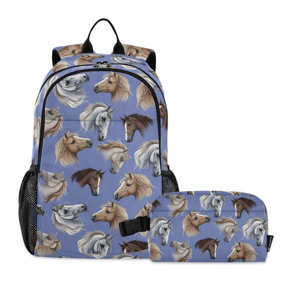 ALAZA Horse Heads School Backpack Lunch Box Set Student Bookbag