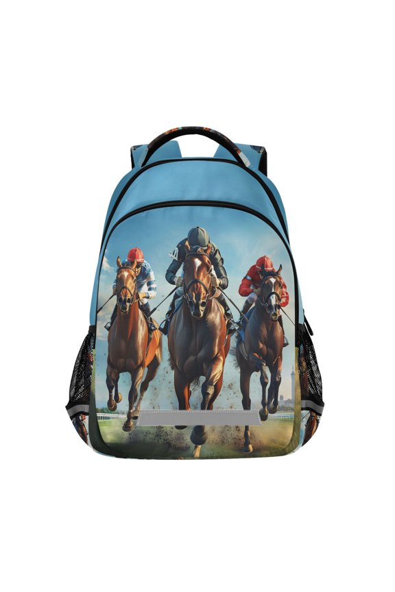 Horse Racing Backpack Elementary School Bag Bookbag Travel Rucksack