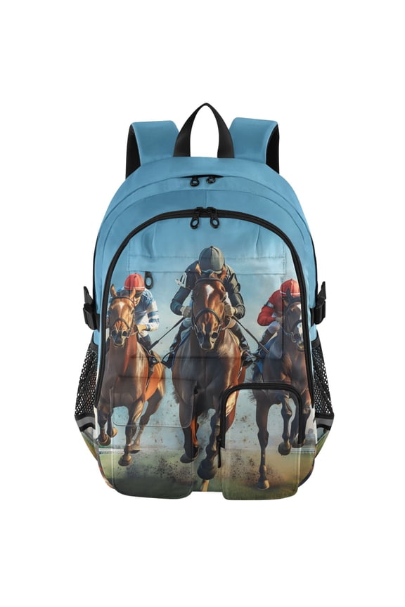 Horse Racing Print Student Backpack School Bookbag Large Laptop Daypack Travel Bag