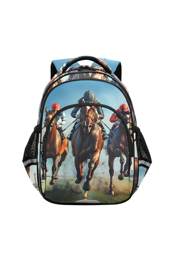 Horse Racing School Backpack Elementary Bag Bookbag Travel Rucksack