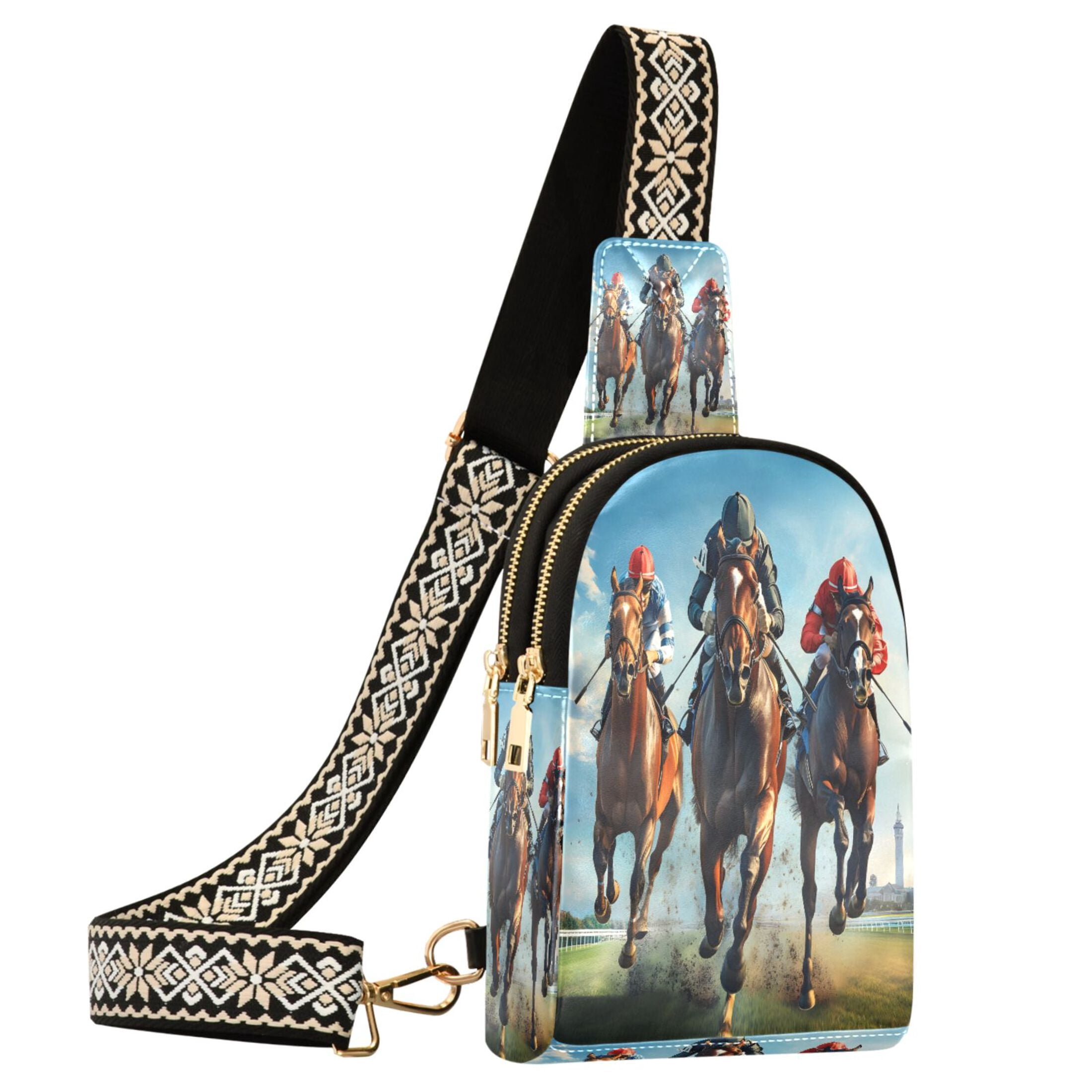 ALAZA Horse Racing Sling Bag for Women Men Waterproof Crossbody Chest Bags