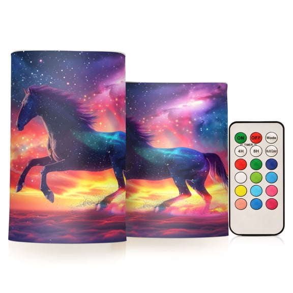 ALAZA Horse Roars in Sky 2 PCs LED Flickering Flameless Candles with Remote Timer Battery Operated Candle