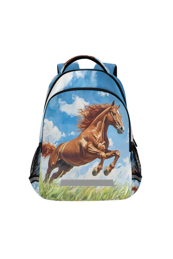 Horse Running Backpack Elementary School Bag Bookbag Travel Rucksack