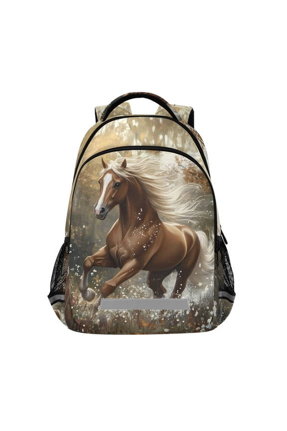 Horse Running Backpack Elementary School Bag Bookbag Travel Rucksack