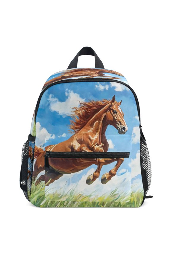 Horse Running Pattern School Backpack Student Bookbag Mini Bag