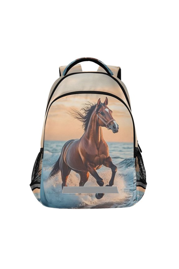 Horse Running Sea Backpack Elementary School Bag Bookbag Travel Rucksack