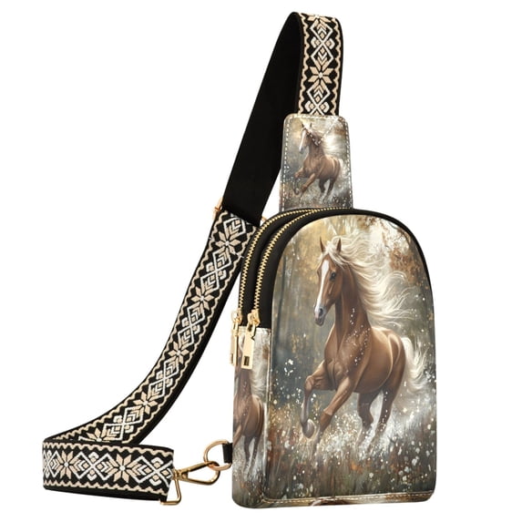 ALAZA Horse Running Sling Bag for Women Men Waterproof Crossbody Chest Bags