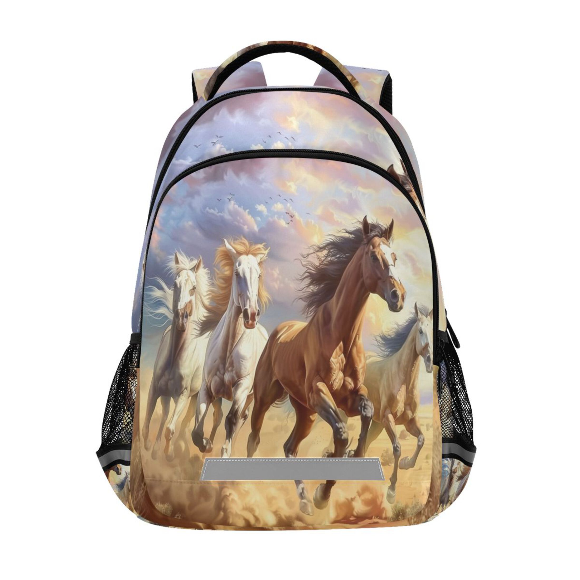 Mochila infantil de caballo corriendo en pradera para primaria, bolso para niños, mochila de viaje