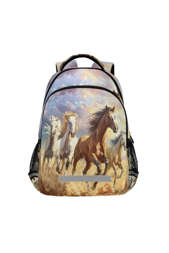 Horse Running on Grassland Backpack Elementary School Bag Bookbag Travel Rucksack