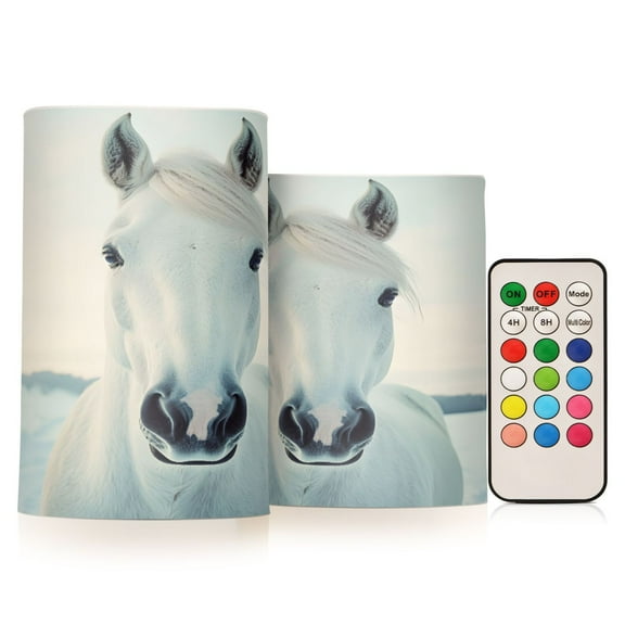 ALAZA Horse Winter 2 PCs LED Flickering Flameless Candles with Remote Timer Battery Operated Candle