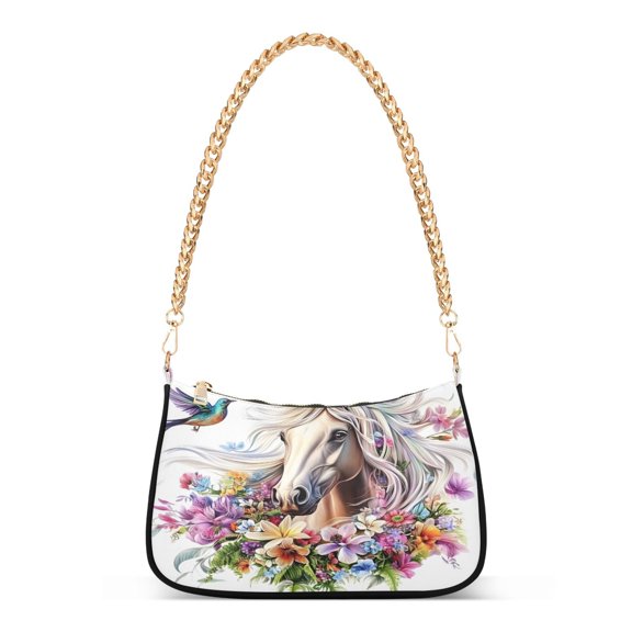 ALAZA Horse and Bird Women's Chain Shoulder Bag Hobo Handbag Tote Crossbody Purse
