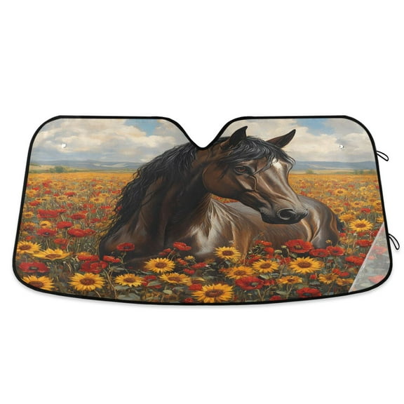 ALAZA Horse in Wild Flower Windshield Sun Shade Car Foldable Sun Visor Block UV Rays Protector 55"x27.6"