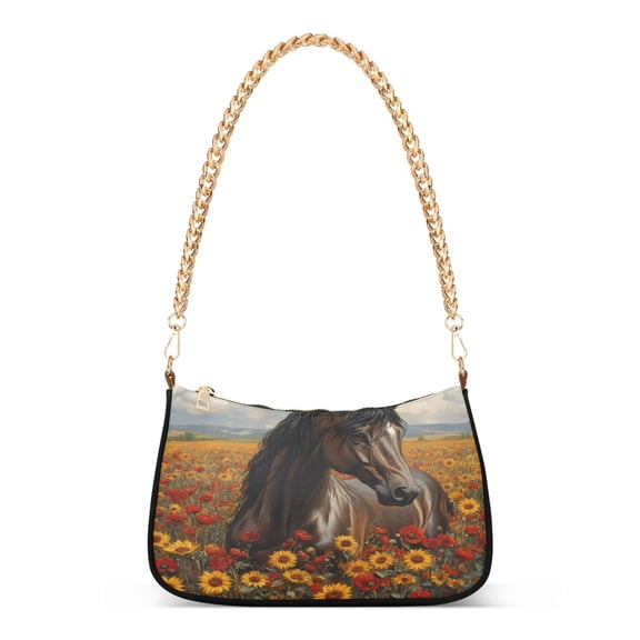 ALAZA Horse in Wild Flower Women's Chain Shoulder Bag Hobo Handbag Tote Crossbody Purse