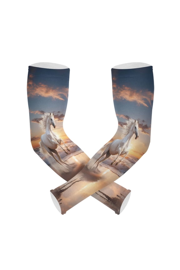 Horse on Beach UV Sun Protection Arm Sleeves UPF 50+ Compression Cooling Sleeve 1 Pair