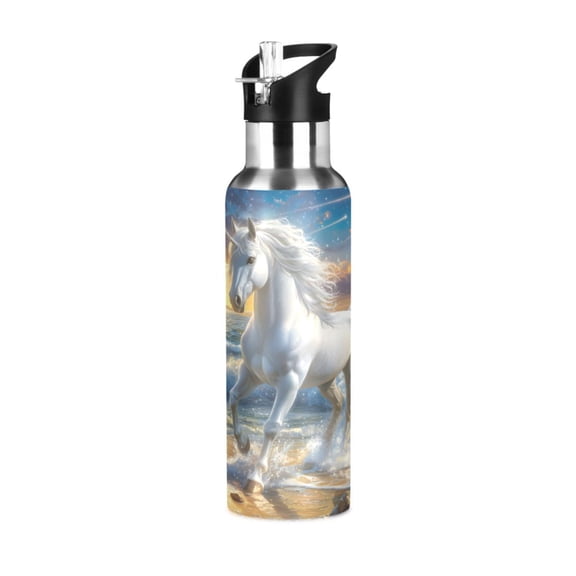 ALAZA Horse on Beach Water Bottle Insulated Flask Stainless Steel Straw Lid 20 oz