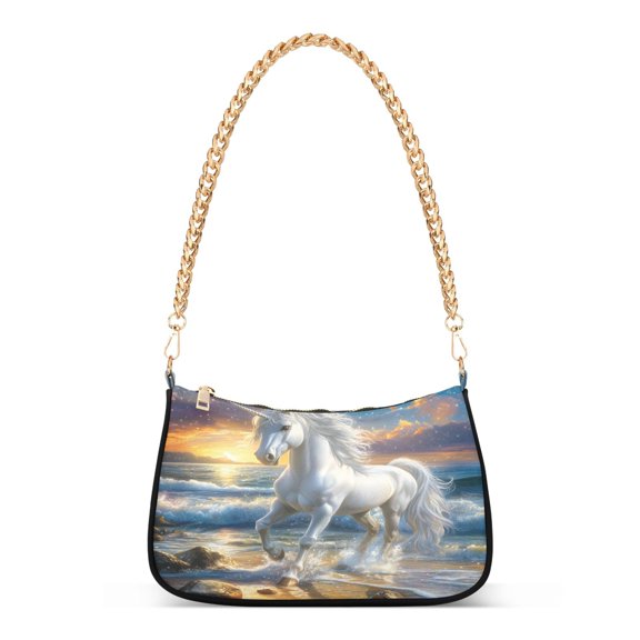 ALAZA Horse on Beach Women's Chain Shoulder Bag Hobo Handbag Tote Crossbody Purse