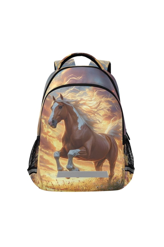 Horse on Field Backpack Elementary School Bag Bookbag Travel Rucksack