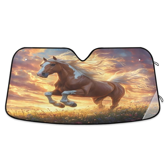 ALAZA Horse on Field Windshield Sun Shade Car Foldable Sun Visor Block UV Rays Protector 55"x27.6"