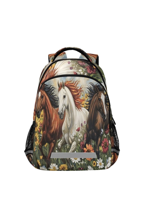 Horses Daisy Flower Backpack Elementary School Bag Bookbag Travel Rucksack