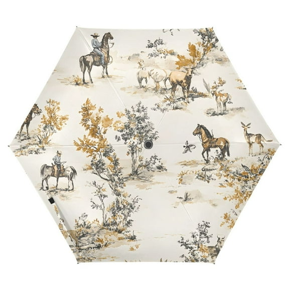 ALAZA Horses Pattern UPF 50+ Compact Folding Umbrella for Rain Travel Umbrella Packable