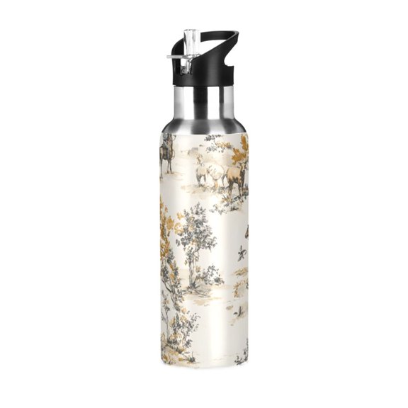 ALAZA Horses Pattern Water Bottle Insulated Flask Stainless Steel Straw Lid 20 oz