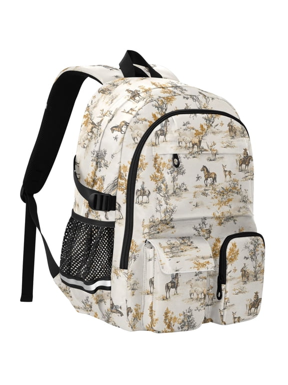 Horses Print Student Backpack School Bookbag Large Laptop Daypack Travel Bag