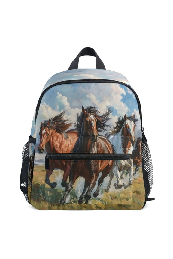 Horses Running Pattern School Backpack Student Bookbag Mini Bag