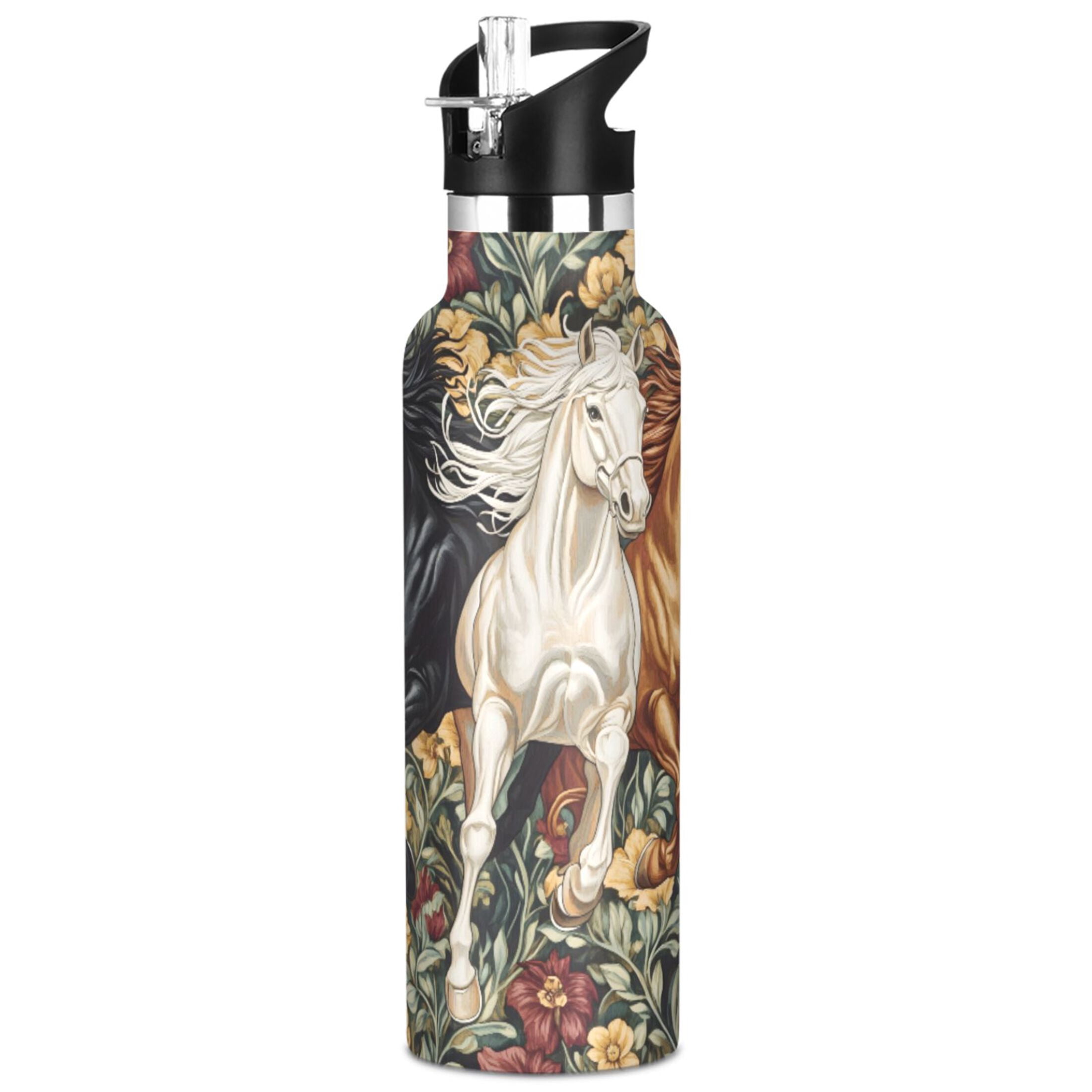 ALAZA Horses in Flowers Pattern Stainless Steel Water Bottle Vacuum ...