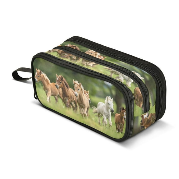 ALAZA Horses in Meadow Pencil Case Bag 3 Compartment Pen Pouch Large Storage Holder Box Organizer