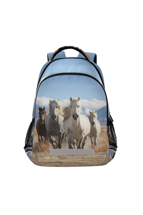 Horses on Field Backpack Elementary School Bag Bookbag Travel Rucksack