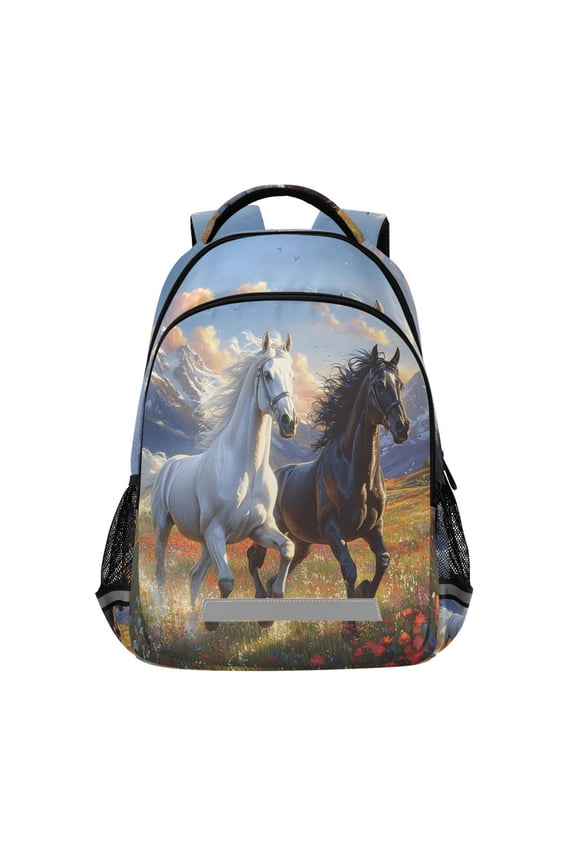 Horses on Field Backpack Elementary School Bag Bookbag Travel Rucksack