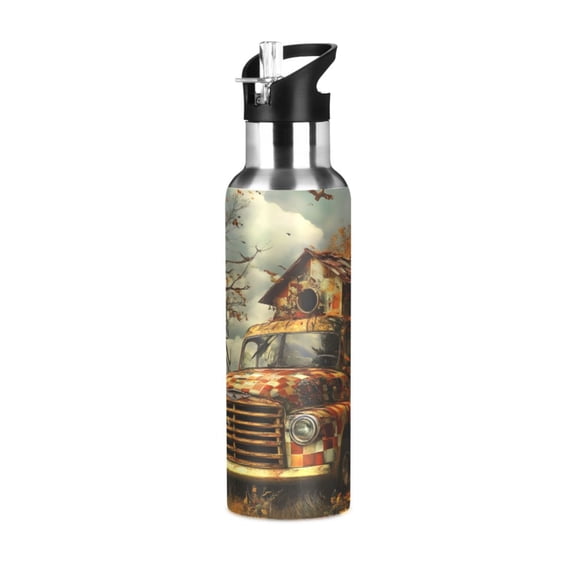 ALAZA House on Truck Water Bottle Insulated Flask Stainless Steel Straw Lid 20 oz