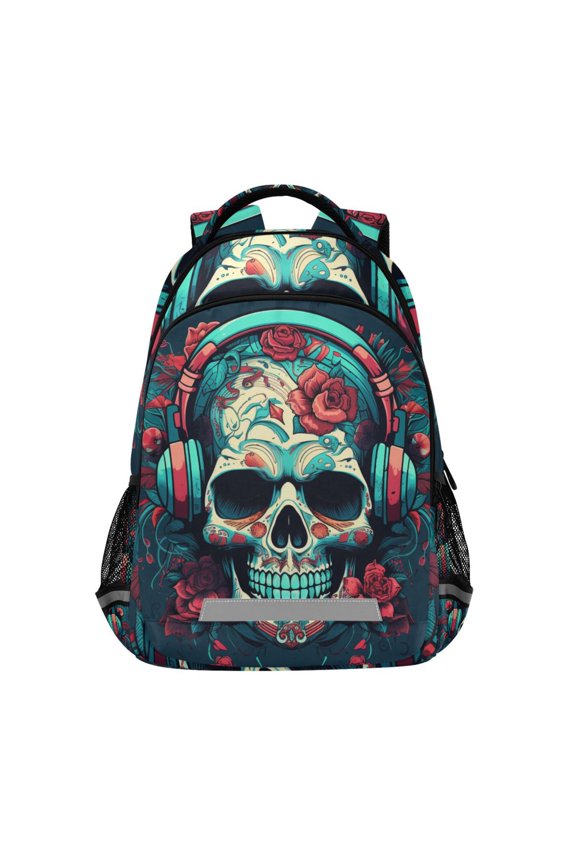 Human Skeleton Listening Music Backpack Elementary School Bag Bookbag Travel Rucksack