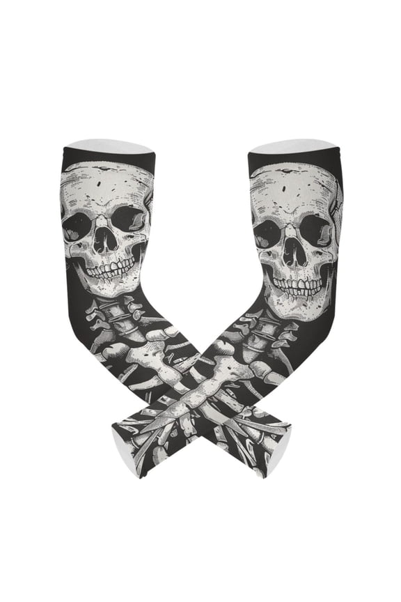 Human Skeleton Skull UV Sun Protection Arm Sleeves UPF 50+ Compression Cooling Sleeve 1 Pair