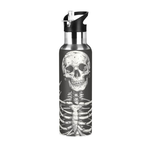 ALAZA Human Skeleton Skull Water Bottle Insulated Flask Stainless Steel Straw Lid 20 oz