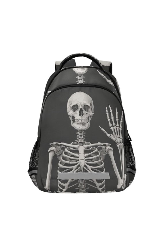 Human Skeleton with Hand Backpack Elementary School Bag Bookbag Travel Rucksack