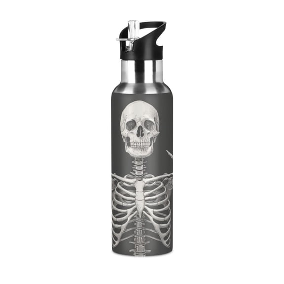 ALAZA Human Skeleton with Hand Water Bottle Insulated Flask Stainless Steel Straw Lid 20 oz