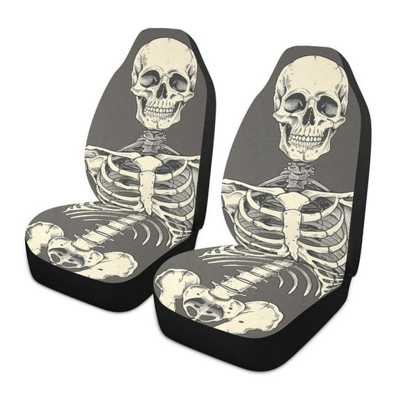 ALAZA Human Skull Skeleton Car Seat Covers 2 PCs Universal Auto Front Seats Interior Protector