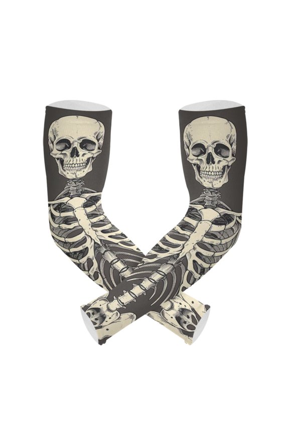 Human Skull Skeleton UV Sun Protection Arm Sleeves UPF 50+ Compression Cooling Sleeve 1 Pair