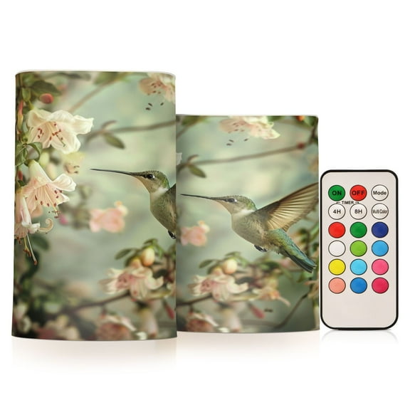 ALAZA Hummingbird Floral 2 PCs LED Flickering Flameless Candles with Remote Timer Battery Operated Candle