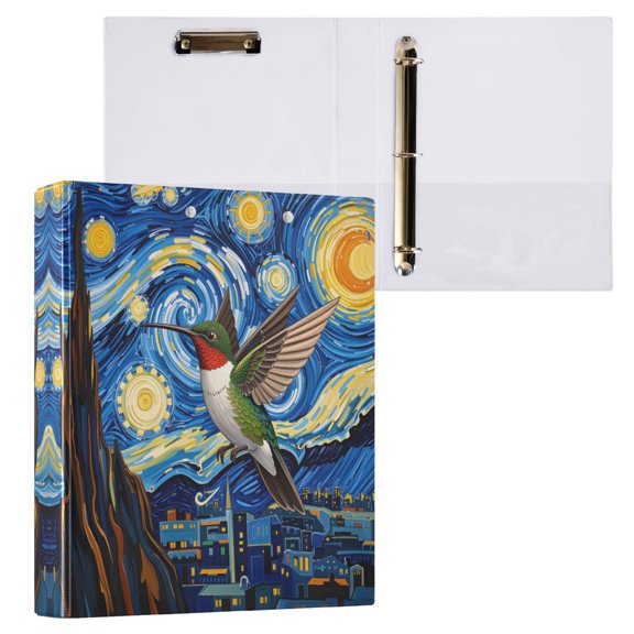 ALAZA Hummingbird Oil Paint Hardcover 3 Ring Binder 1.5" D-Rings with Interior Pockets Binders School 1 PC