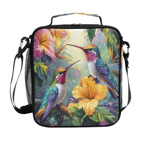 ALAZA Hummingbirds Lily Flower Lunch Box Insulated Lunch Bag Reusable Thermal Cooler Tote School Picnic