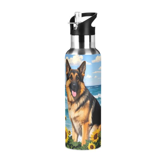 ALAZA Husky Dog Sunflower Water Bottle Insulated Flask Stainless Steel Straw Lid 20 oz
