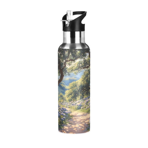 ALAZA Hydrangea Flower View Water Bottle Insulated Flask Stainless Steel Straw Lid 20 oz