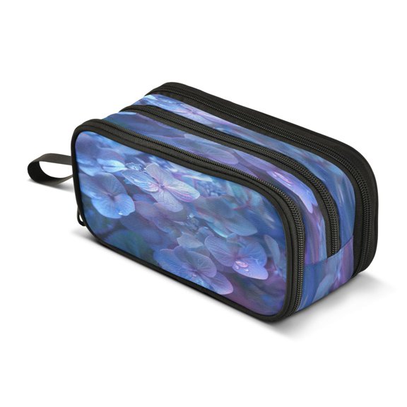 ALAZA Hydrangeas with Water Drop Pencil Case Bag 3 Compartment Pen Pouch Large Storage Holder Box Organizer