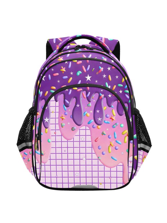 Ice Cream Purple Pink School Backpack Elementary Bag Student Bookbag Travel Rucksack