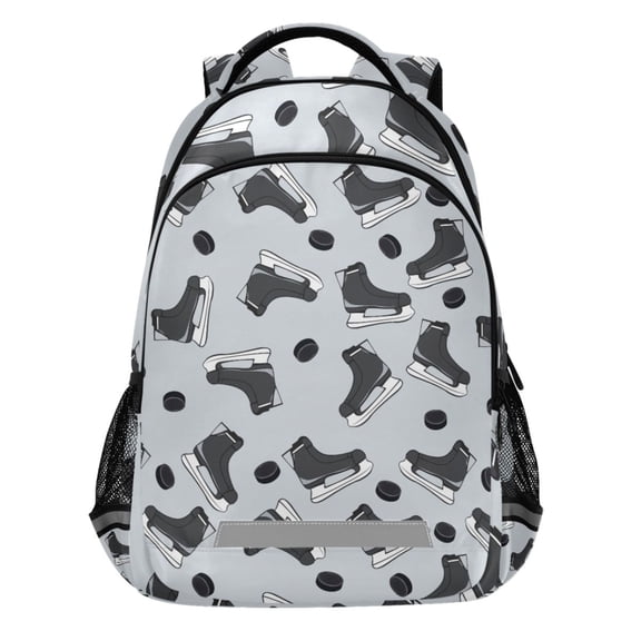 ALAZA Ice Hockey Gray Skates Pattern Backpack Elementary School Bags Student Bookbag Travel Rucksack