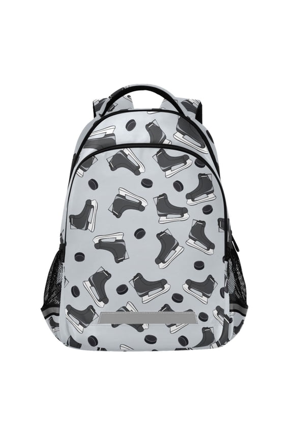 Ice Hockey Gray Skates Pattern Backpack Elementary School Bags Student Bookbag Travel Rucksack