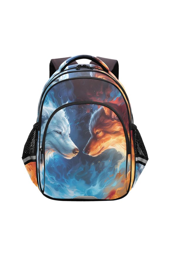 Ice and Fire Cool Wolves School Backpack Elementary Bag Bookbag Travel Rucksack